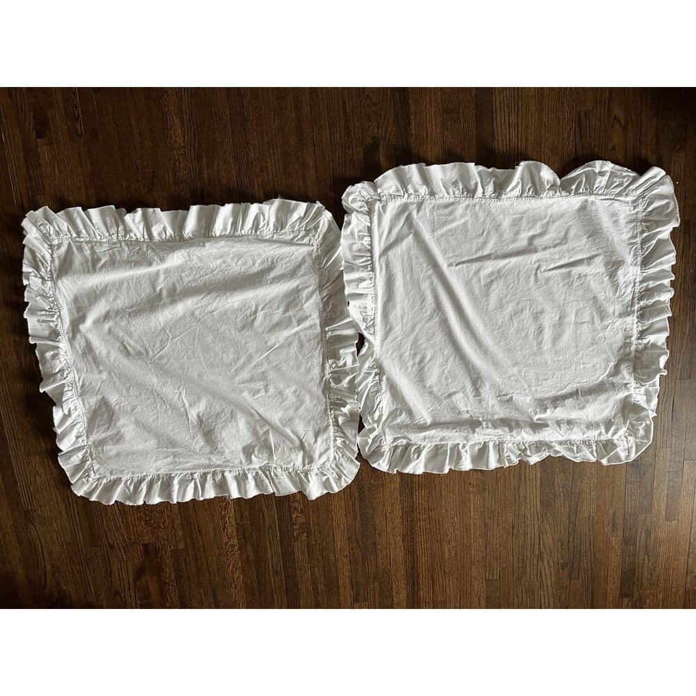 PiuBelle 2 Cotton Euro Shams Ruffled Fringe Edges White Shabby Chic - Picture 2 of 8